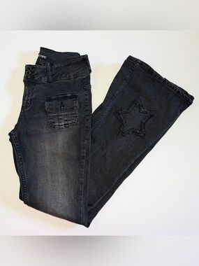 Hot Topic Black Boot Cut Jeans with Star Patch